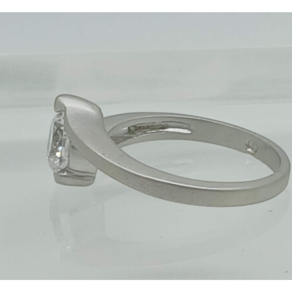 Vintage 1990's White Gold EP Split Band Satin Finish Solitaire Ring Size 10 - Picture 4 of 8